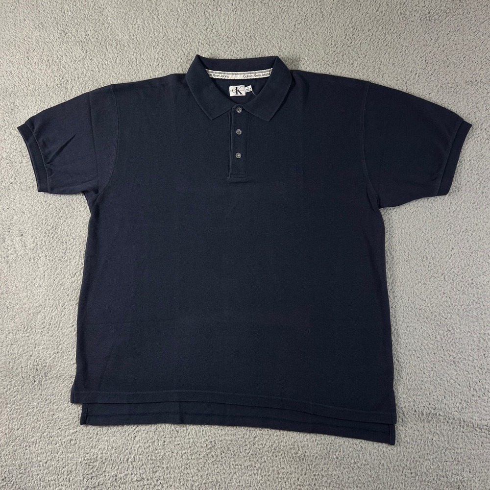 Calvin Klein Jeans Polo Shirt Mens XL Navy Blue Classic Cotton Short Sleeve NWT